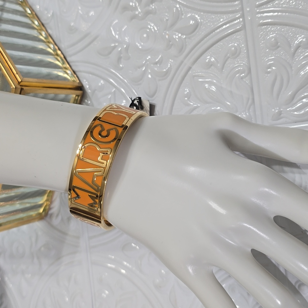 Marc By Marc Jacobs Orange Enamel And Goldtone Metal Clamper Bracelet